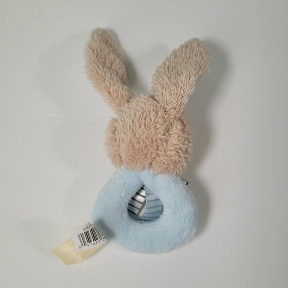 Blue Plush Bunny Grabber Rattle Baby Toy Sewn Eyes Nose Satin Ears & Bow - Picture 7 of 10